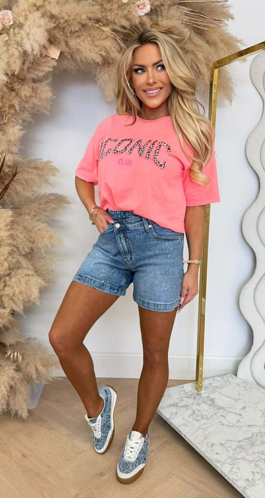 ICONIC LEOPARD TEKST TEE CORAL *L*
