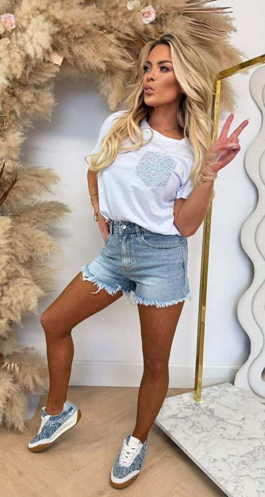 LEOPARD GLITTER POCKET TEE BLUE