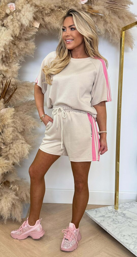 MUSTHAVE STRIPE SHORT SET BEIGE MUSTHAVE STRIPE SHORT SET BEIGE