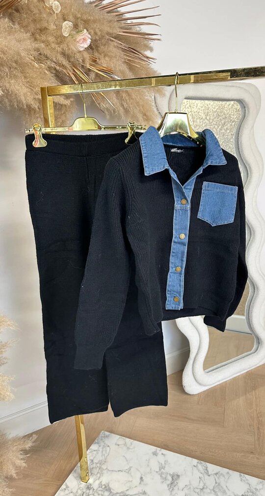 DENIM KNITTED 2 PIECE SET E2040 BLACK