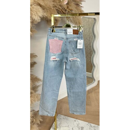 GLITTER POCKET PINK JEANS DENIMBLUE
