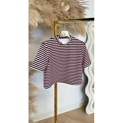 TRENDY STRIPE CROPPED TEE PINK/BLACK