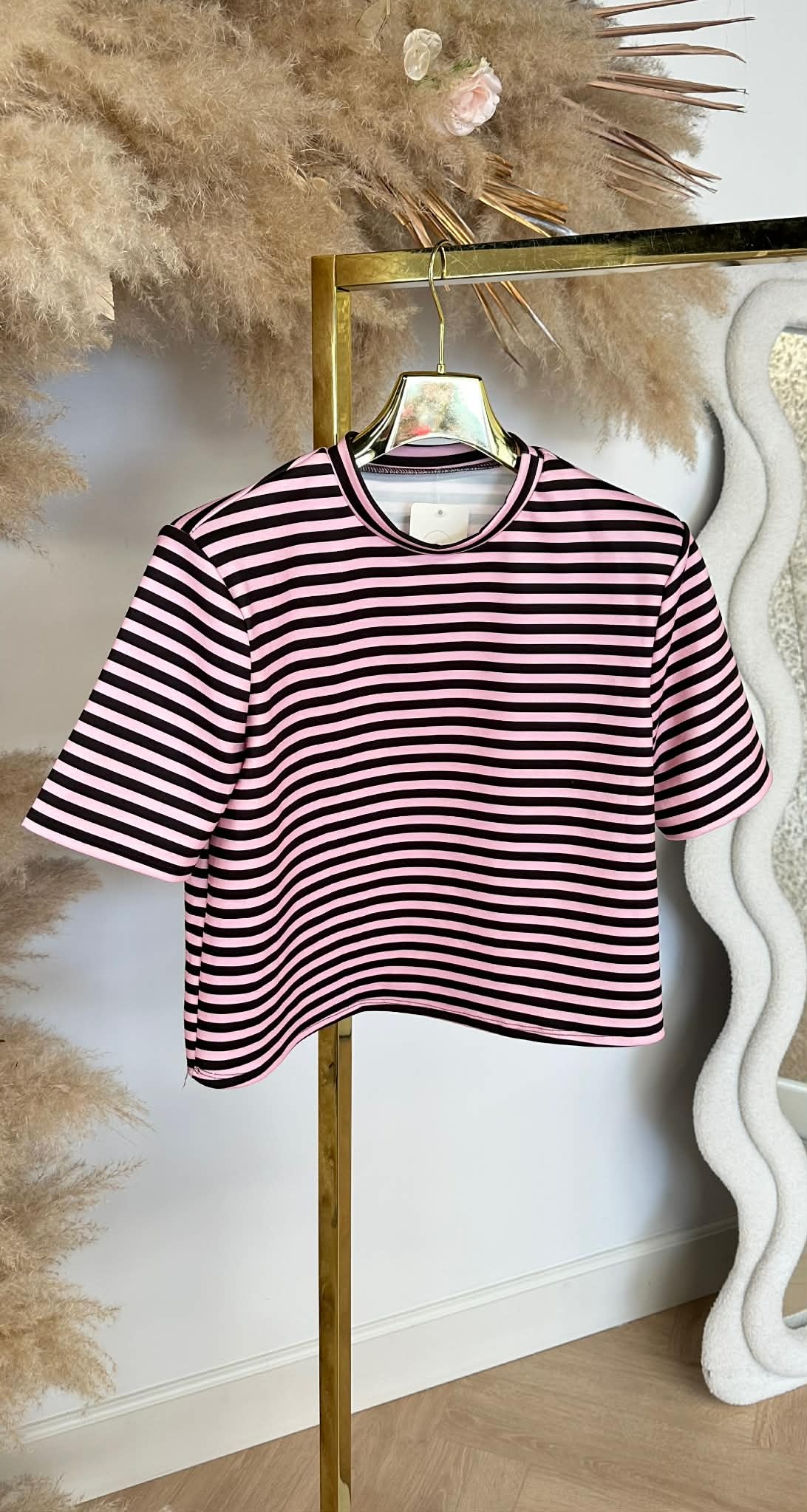 TRENDY STRIPE CROPPED TEE PINK/BLACK
