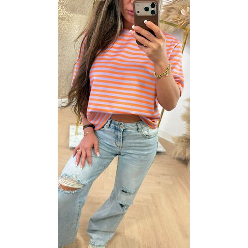SHOULDER STRIPE TEE LILA/ORANGE
