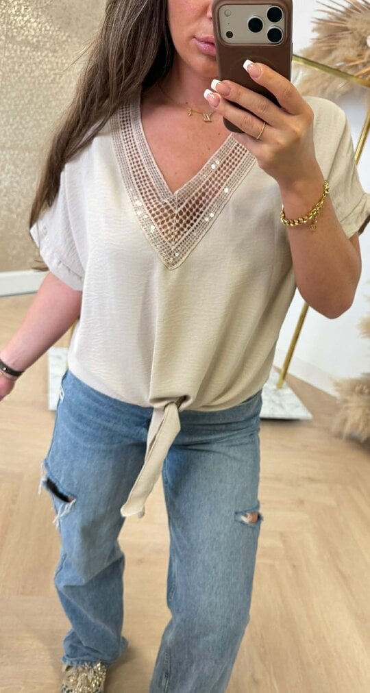 SANDY LOOSE FIT V TOP TAUPE