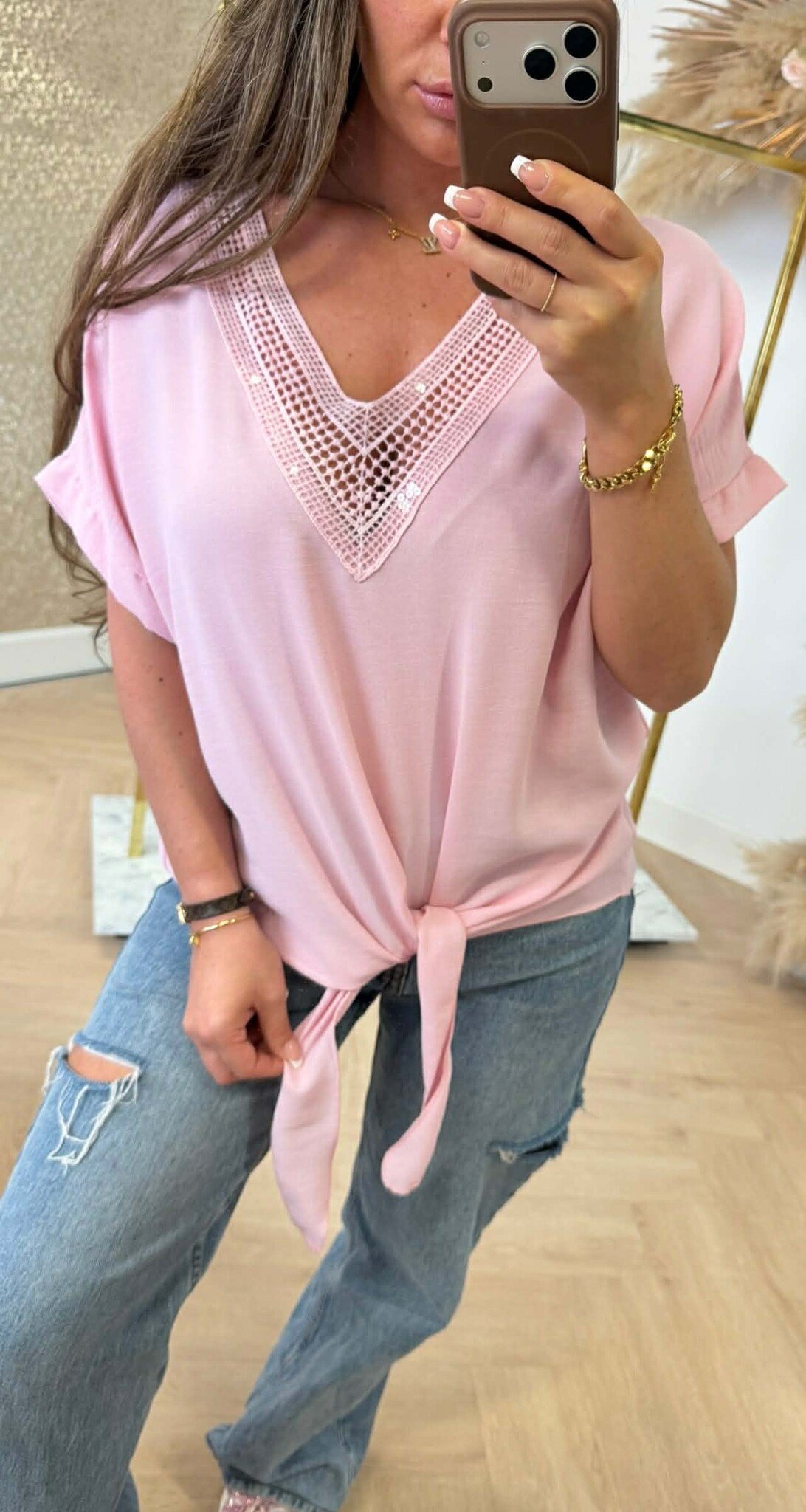 SANDY LOOSE FIT V TOP PINK SANDY LOOSE FIT V TOP PINK