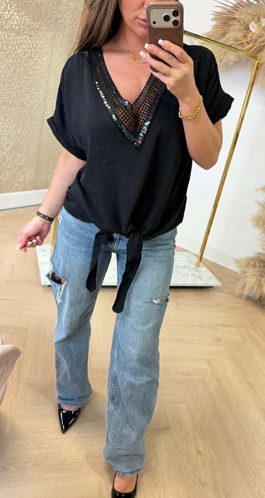 SANDY LOOSE FIT V TOP BLACK