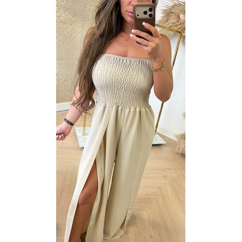 STRAPLESS FOLDED JUMPSUIT BEIGE