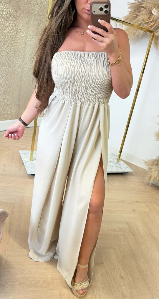 FOLDED STRAPLESS JUMPSUIT BEIGE FOLDED STRAPLESS JUMPSUIT BEIGE