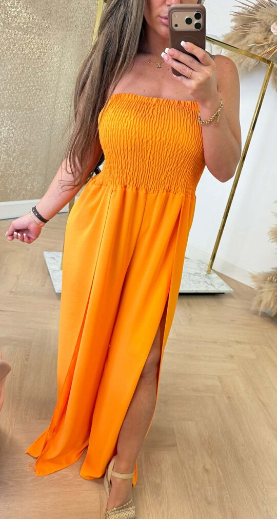 FOLDED STRAPLESS JUMPSUIT ORANGE