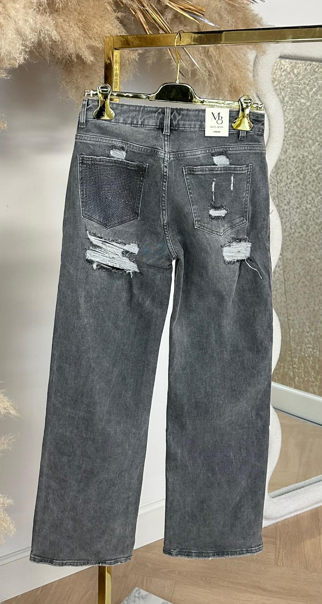 WIDE LEG GLITTER POCKET JEANS G106Y GREY