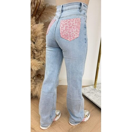 SUPER STRETCH WIDE LEG LEO GLITTER POCKET JEANS 1578-1 PINK SUPER STRETCH WIDE LEG LEO GLITTER POCKET JEANS 1578-1 PINK