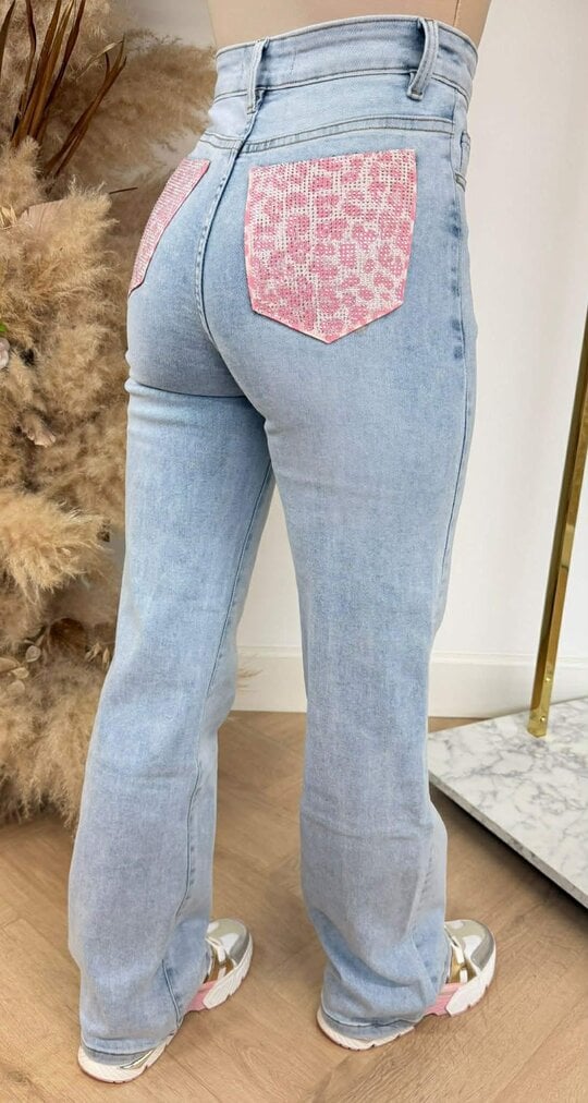 SUPER STRETCH WIDE LEG LEO GLITTER POCKET JEANS 1578-1 PINK