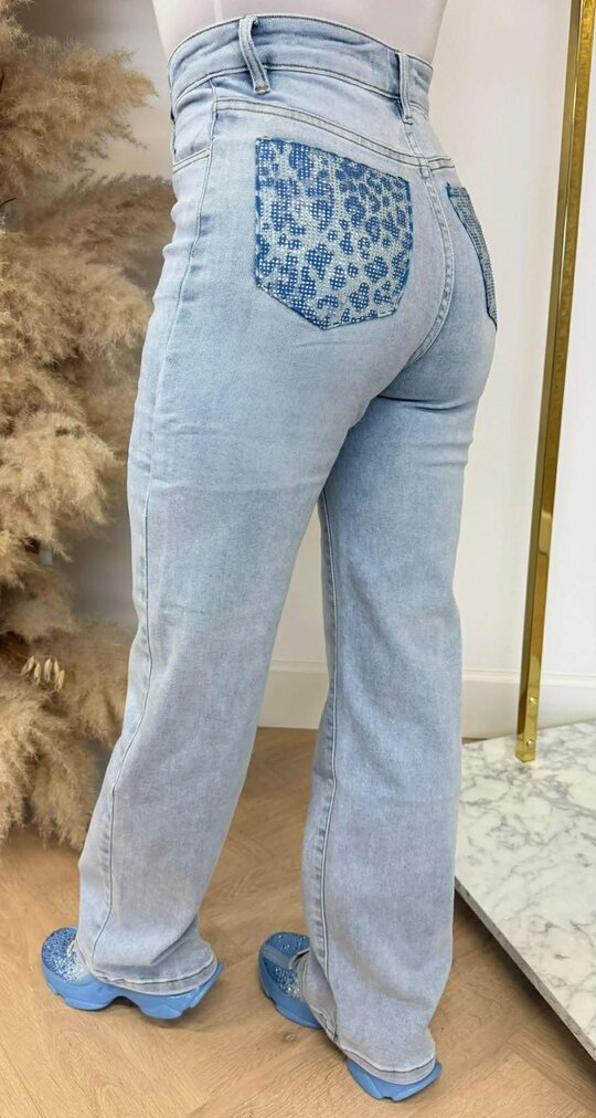 SUPER STRETCH WIDE LEG LEO GLITTER POCKET JEANS 1578-5 BLUE