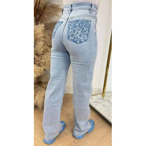 SUPER STRETCH WIDE LEG LEO GLITTER POCKET JEANS 1578-5 BLUE