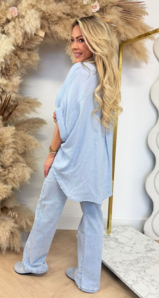 LOOSE FIT BUTTONED BLOUSE ICEBLUE