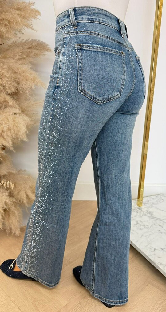 GLITTERY WIDE LEG JEANS 0553 DENIMBLUE