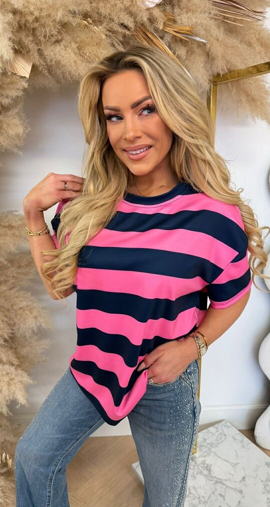 FORCY STRIPE TEE NAVY/PINK