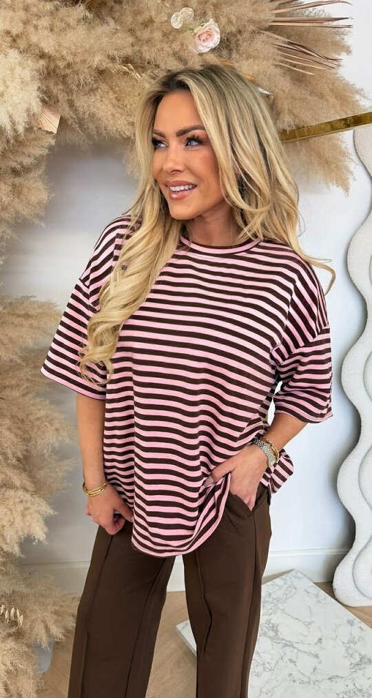 PERFECT STRIPE TEE CHOCO/PINK