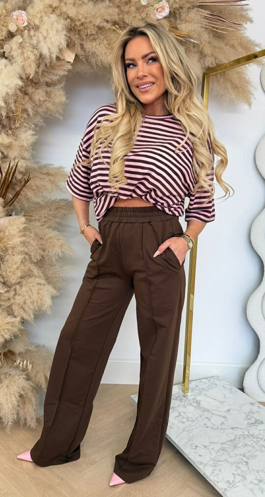 PERFECT STRIPE TEE CHOCO/PINK