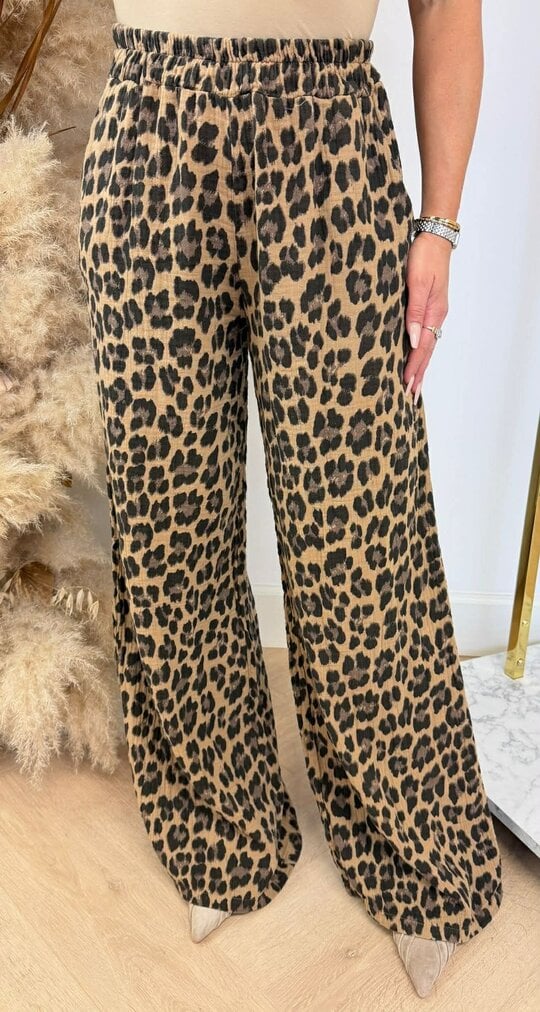 COTTON LEOPARD PANTS CAMEL