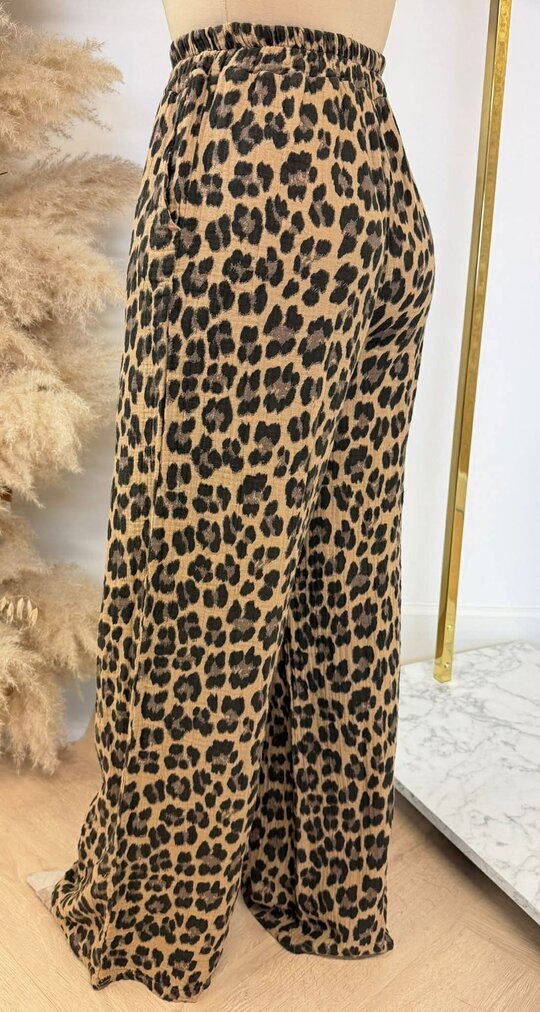 COTTON LEOPARD PANTS TAUPE