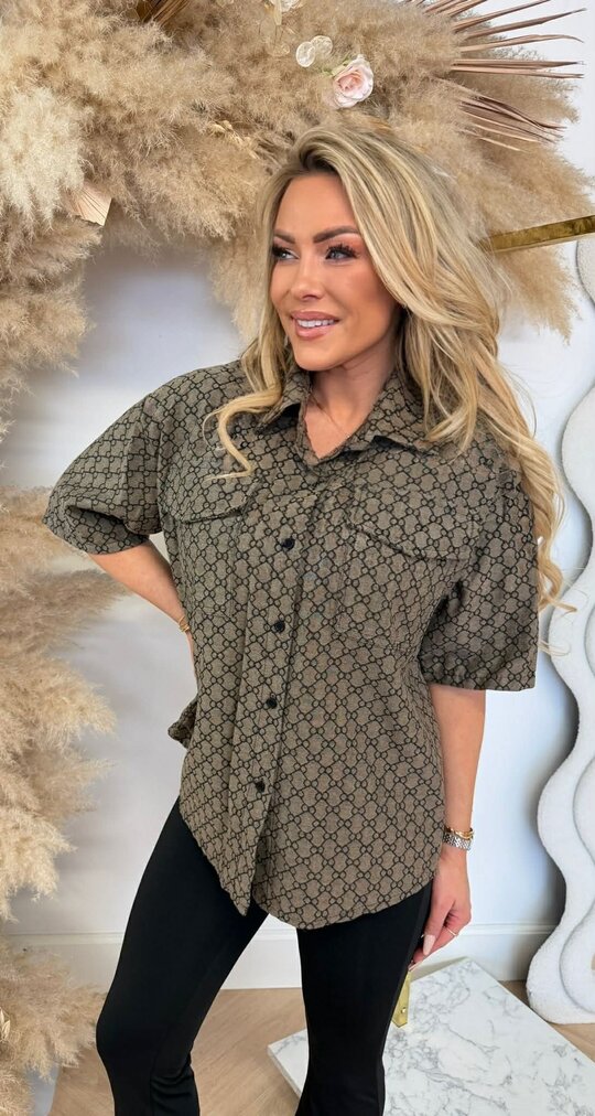 INSPIRED LOGO BLOUSE TAUPE INSPIRED LOGO BLOUSE TAUPE