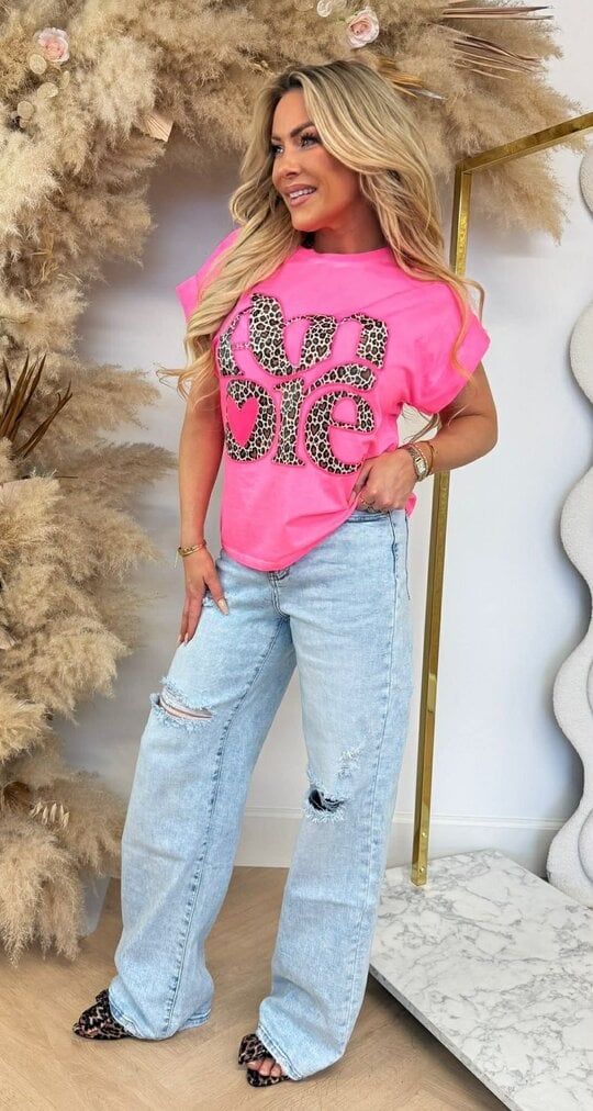 AMOUR NEON LEO TEKST TEE 690010-52 NEONPINK