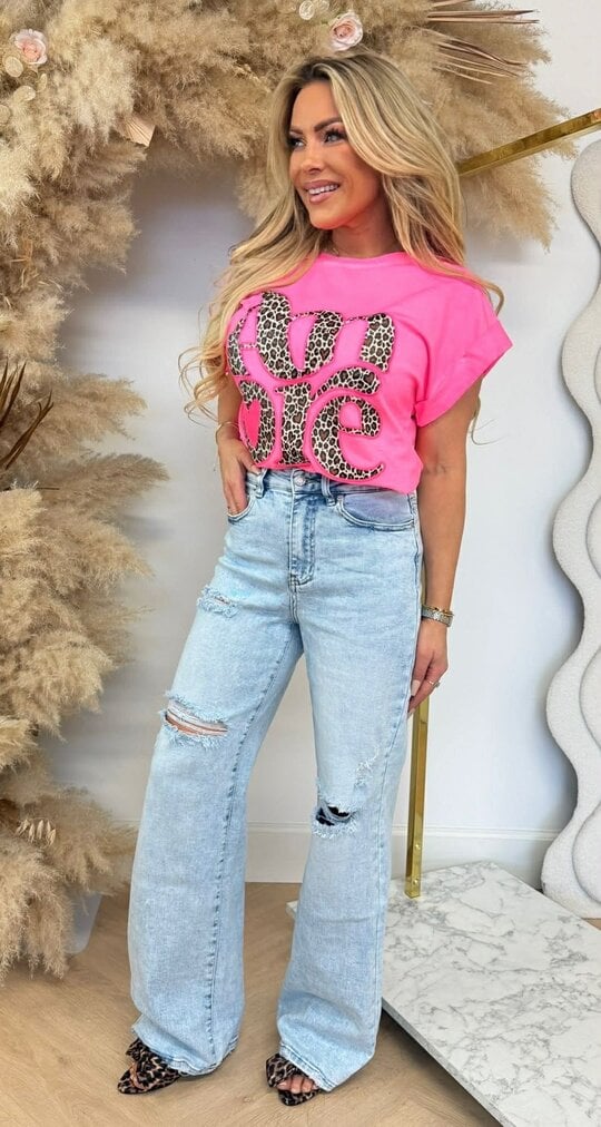 AMOUR NEON LEO TEKST TEE 690010-52 NEONPINK