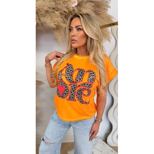 AMOUR NEON LEO TEKST TEE 690010-52 NEONORANGE