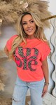 AMOUR NEON LEO TEKST TEE 690010-52 NEONCORAL