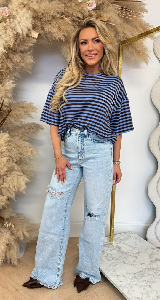 PERFECT STRIPE TEE BLUE/CHOCO