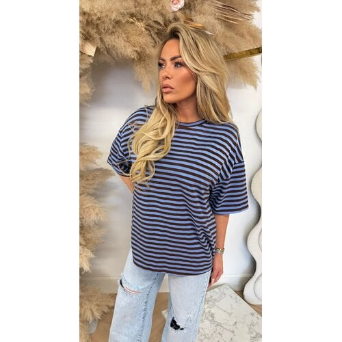 PERFECT STRIPE TEE BLUE/CHOCO