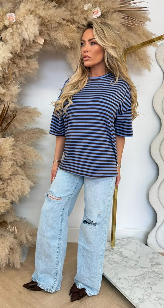 PERFECT STRIPE TEE BLUE/CHOCO