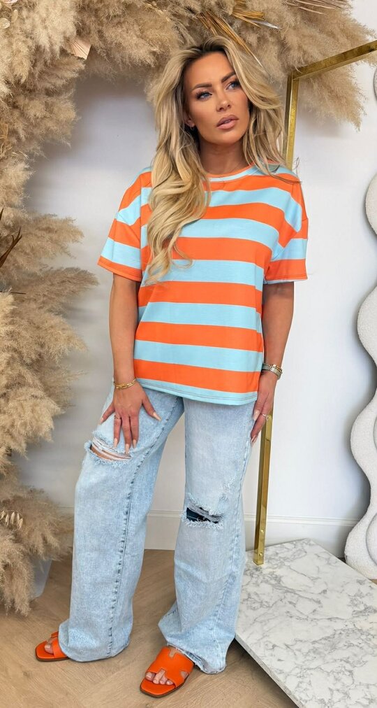 FORCY STRIPE TEE MINT/ORANGE