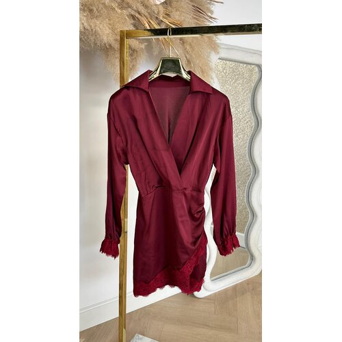 SATIN LACE DRESS BORDEAUX