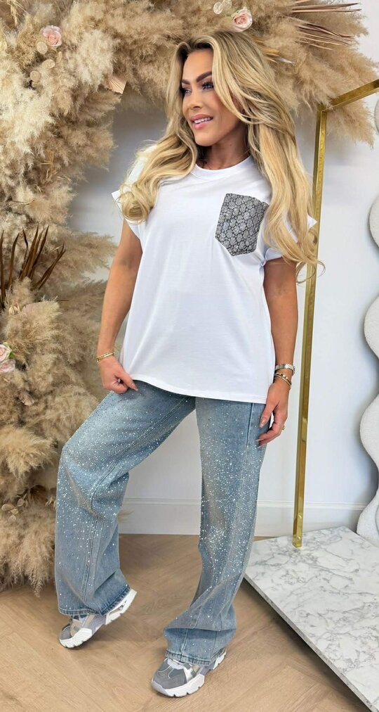 INSPIRED GLITTER POCKET TEE OFFWHITE