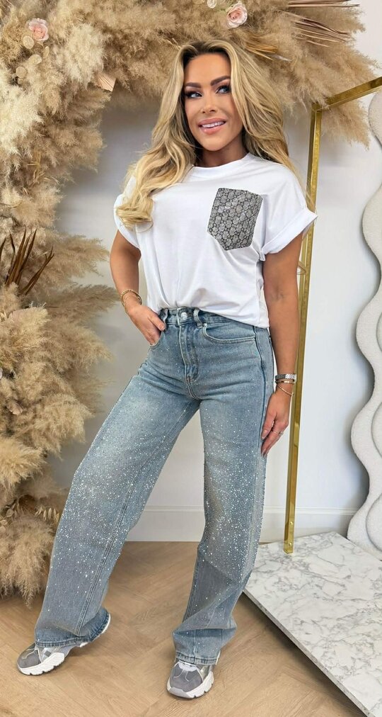 INSPIRED GLITTER POCKET TEE OFFWHITE