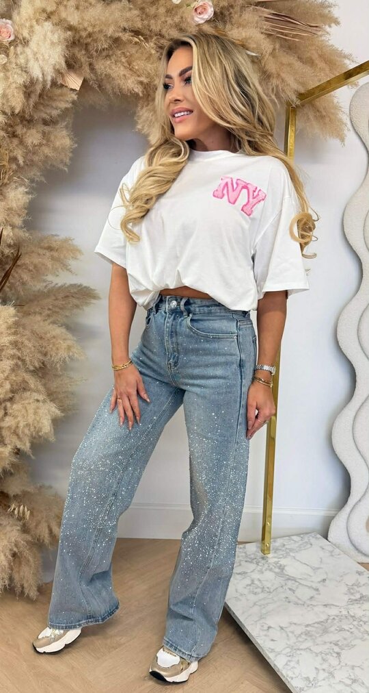 NEW YORK TEDDY TEKST TEE 7475 OFFWHITE/PINK