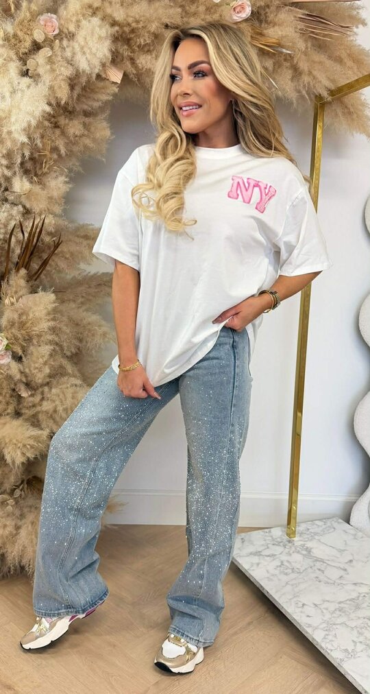 NEW YORK TEDDY TEKST TEE 7475 OFFWHITE/PINK