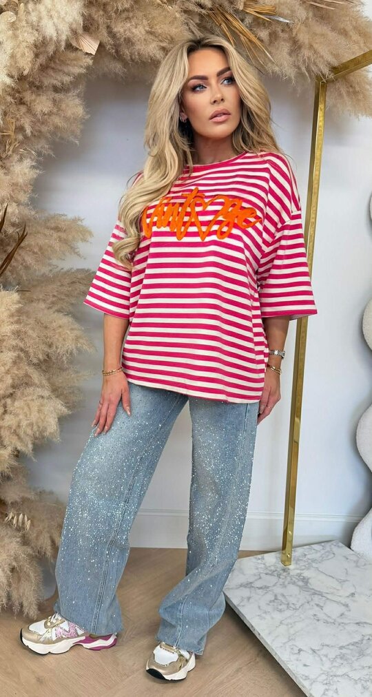 VINTAGE STRIPE TEE PINK