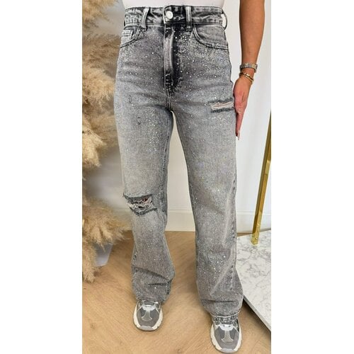 QUEEN GLITTER WIDE LEG JEANS 3921-1 GREY