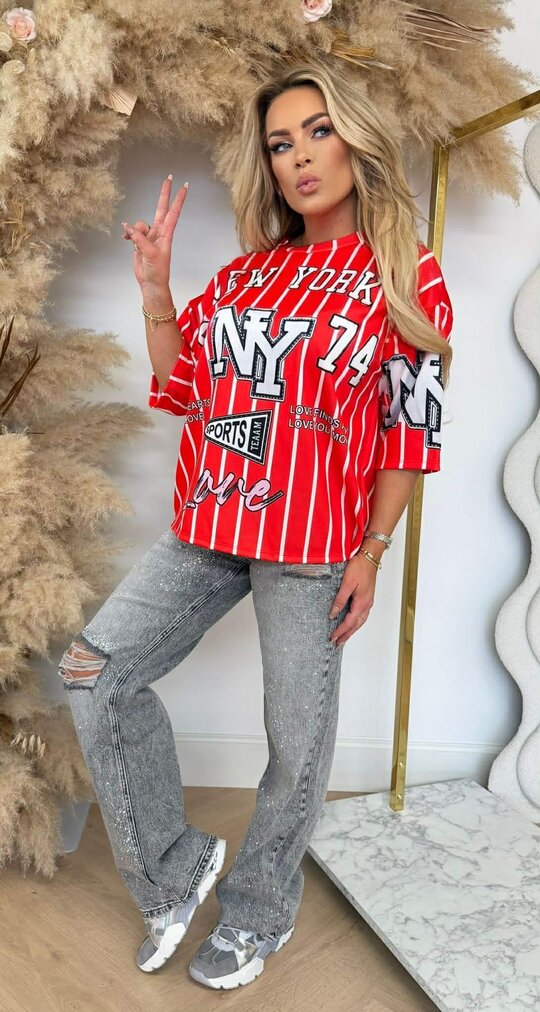 LOVE NY BASEBALL TEE RED