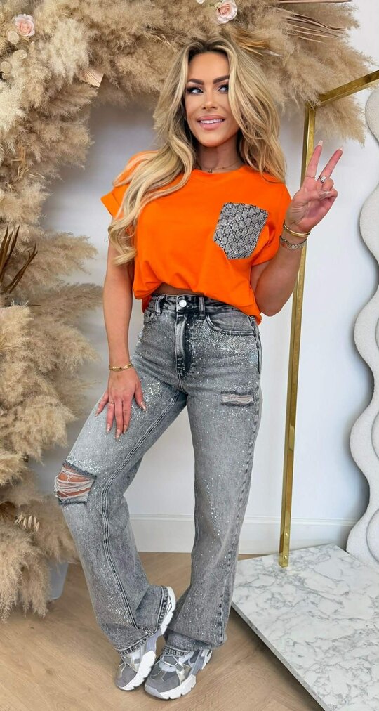 INSPIRED GLITTER POCKET TEE ORANGE
