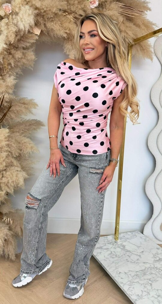DANI RUCHED DOTS TOP PINK