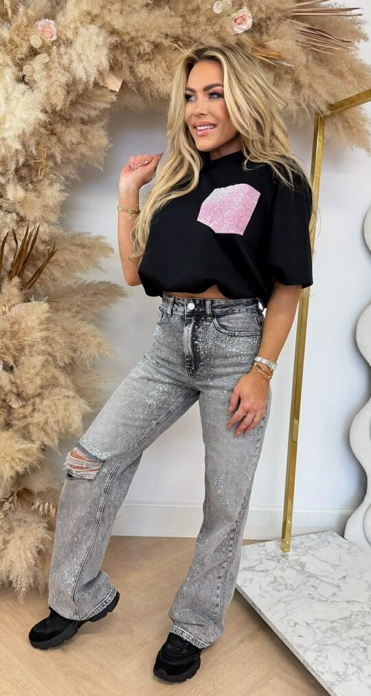 VIRAL SPARKLE CROPPED TOP BLACK