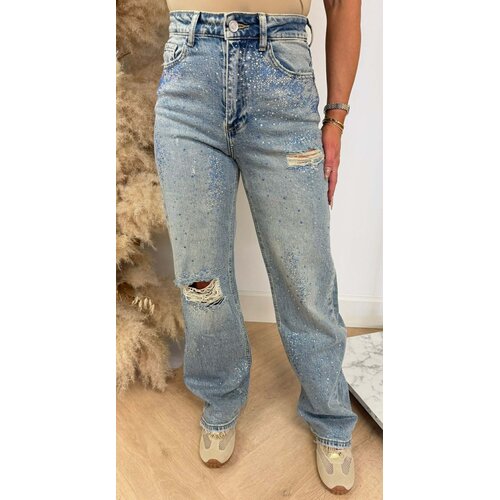 QUEEN GLITTER WIDE LEG JEANS 3921 DENIMBLUE
