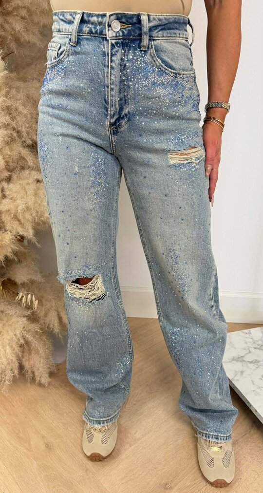 QUEEN GLITTER WIDE LEG JEANS 3921 DENIMBLUE