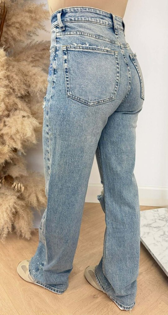 QUEEN GLITTER WIDE LEG JEANS 3921 DENIMBLUE