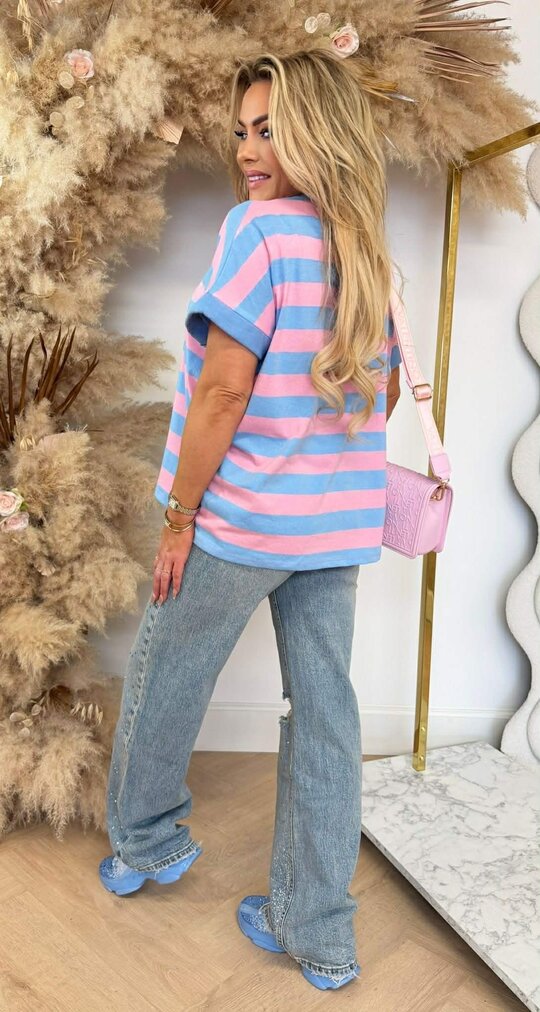JOYA STRIPE TEE PINK/ICEBLUE
